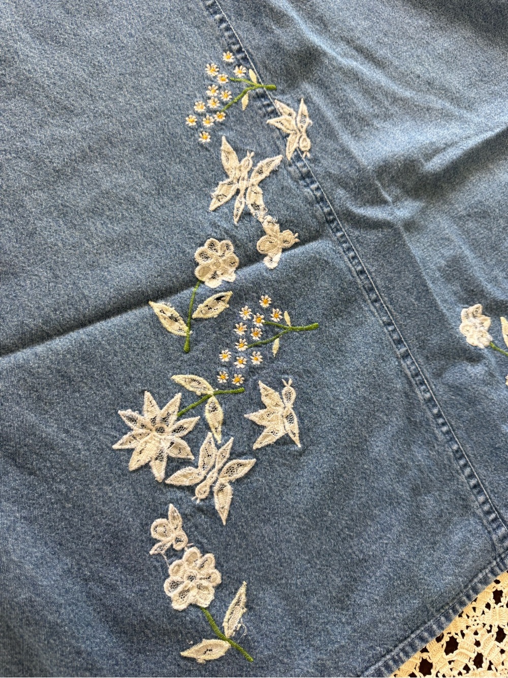 Agapo Denim Overall Midi Maxi Dress Sz M VTG 90s Y2K Embroidered Cottagecore - Picture 16 of 16